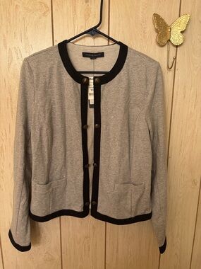Tommy Hilfiger Gray Jacket with Navy Trim and Gold Buttons
